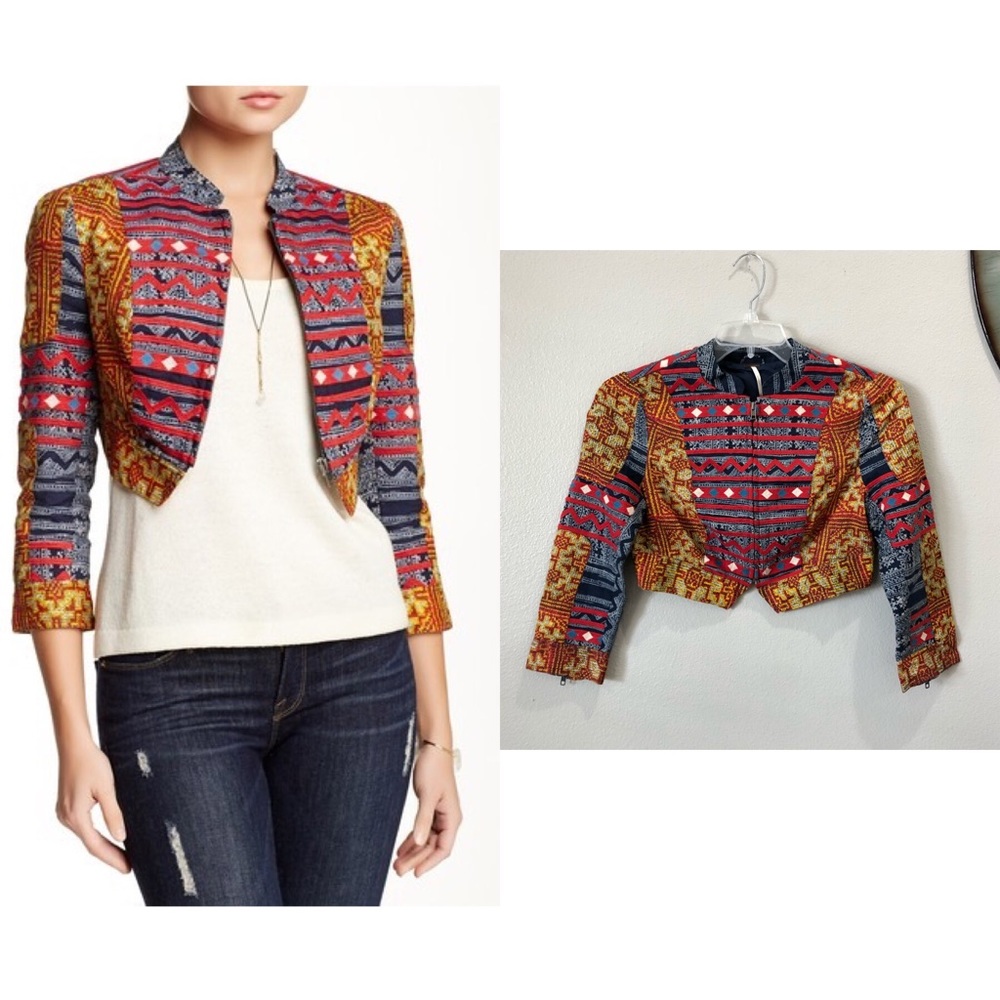 Free People Shrunken embroidered Bolero Jacket